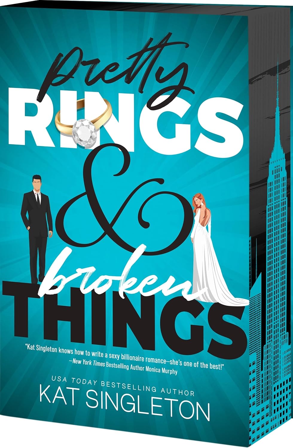 Pretty Rings and Broken Things by Kat Singleton book cover – Enemies To Lovers, Forced Proximity, High Spice, Small Town & Rural romance novel