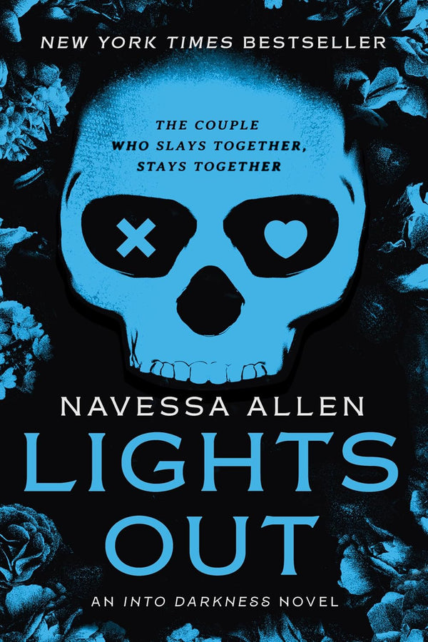 Lights Out: An Into Darkness Novel by Navessa Allen book cover – Contemporary Romance, Enemies To Lovers, Forbidden Romance, Forced Proximity, Found Family, Grumpy X Sunshine, High Spice romance novel